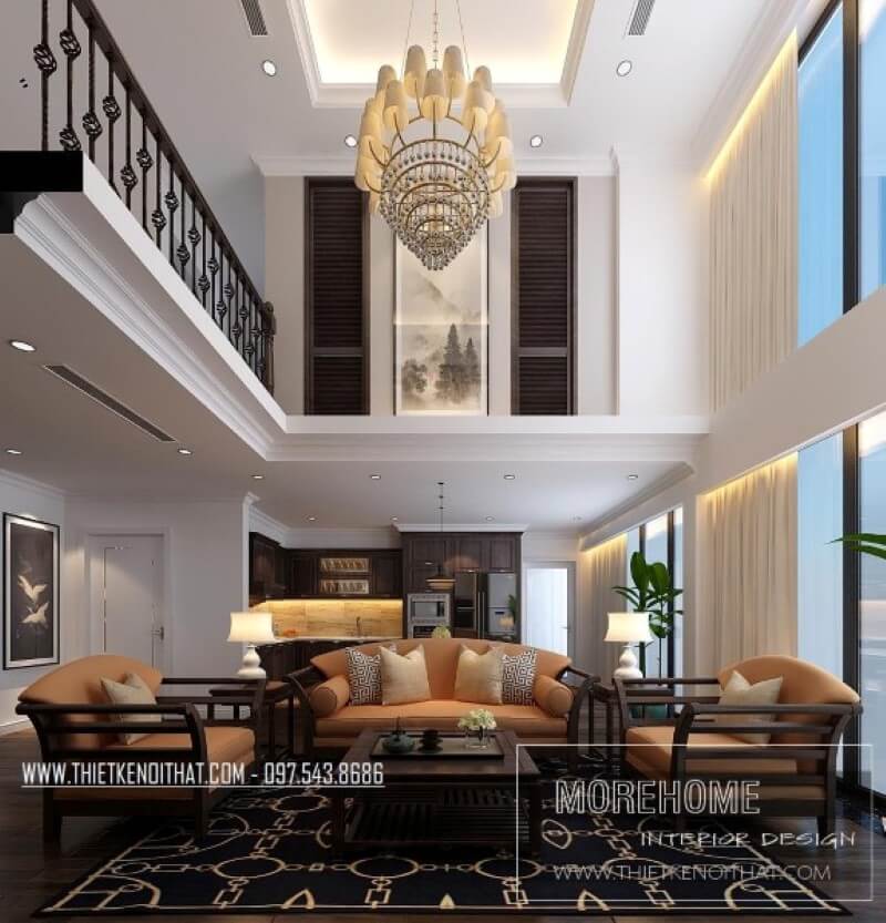 Bộ sofa gỗ tự nhiên bọc da màu cam kết hợp hiệu ứng ánh sáng vàng tạo sự gắn bó mật thiết mà không hề chói mắt Mẫu sofa gỗ tự nhiên, gỗ óc chó đẹp