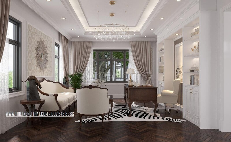Trang trí nội thất biệt thự với bộ sofa gỗ óc chó bọc vải màu trắng sữa cao cấp tân cổ điển Mẫu sofa gỗ tự nhiên, gỗ óc chó đẹp