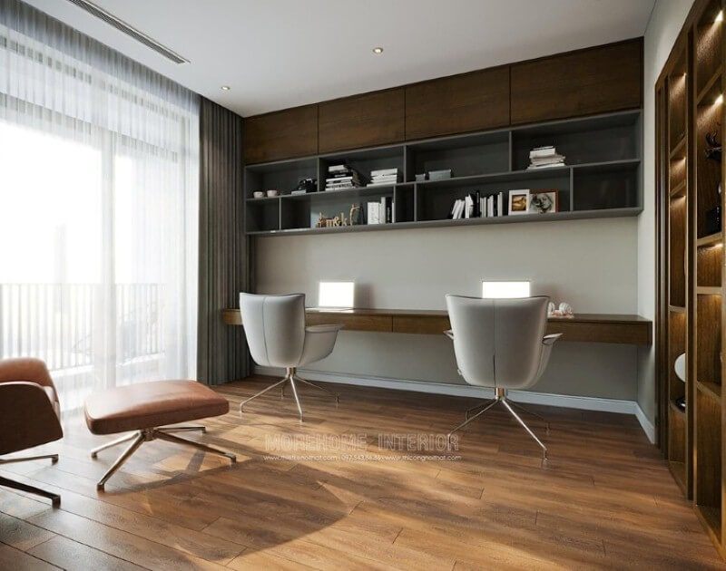Kệ ốp tường với nhiều ngăn sẽ là lựa chọn giúp bạn lưu trữ đồ một cách khoa học trong phòng học.