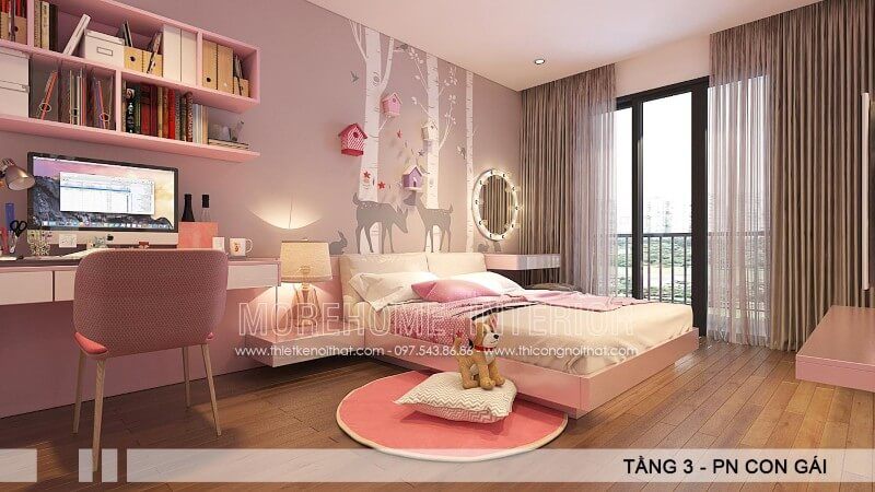 Trang trí nội thất phòng ngủ con gái ấn tượng với mẫu giường ngủ cao cấp