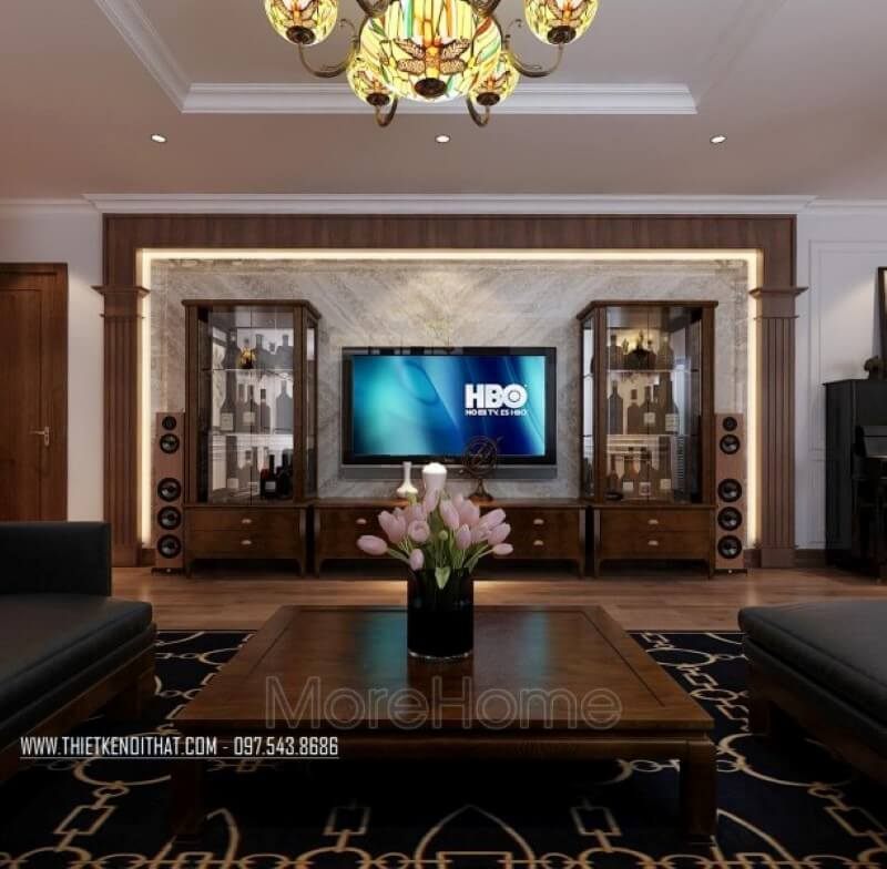 Với tone màu nâu ấm áp xuyên suốt trong mẫu thiết kế chung cư hiện đại, đá ốp tường nhân tạo cao cấp được kiến trúc sư lựa chọn như một điểm nhấn ấn tượng cho cả không gian tiếp khách sang trọng của gia chủ