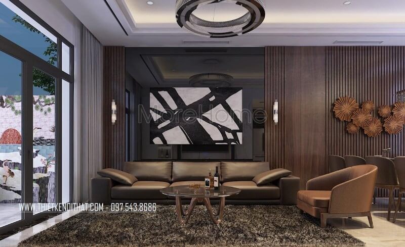 Mẫu sofa đơn gỗ bọc da cao cấp màu nâu hiện đại cho nhà phốbiệt thự tại HN, HP, ĐN, HCM.