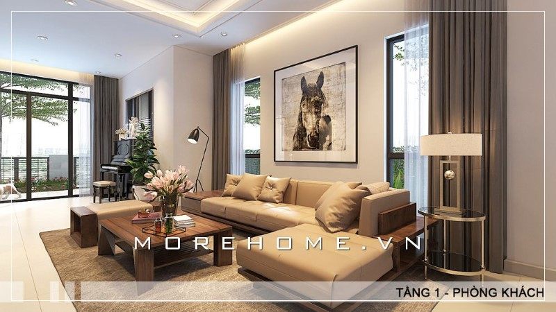 Thiết kế phòng khách biệt thự với phong cách hiện đại sẽ giúp không gian căn phòng trở nên đẳng cấp hơn.